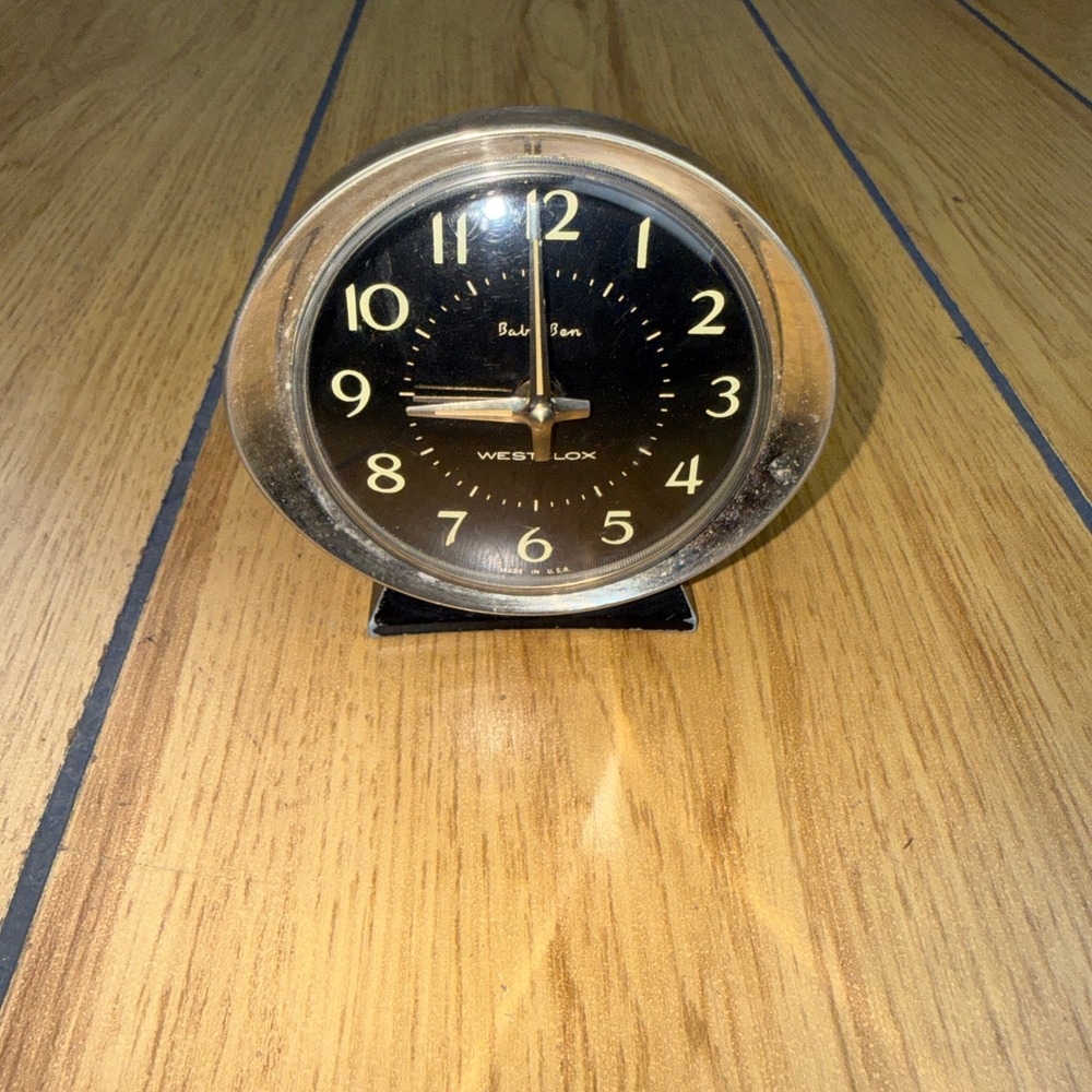 Vintage Westclox Baby Ben Alarm Clock Black Dial Silver Case Made in USA 201895